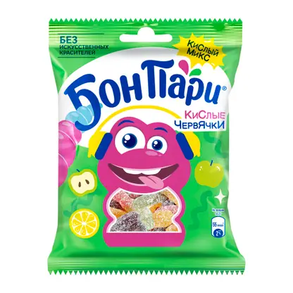 Изображение товара Мармелад жевательный Кислые червячки Бон Пари 75г натуральные красители