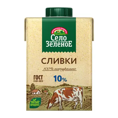 Изображение товара Сливки Село Зеленое стерилизованные 10% 500мл