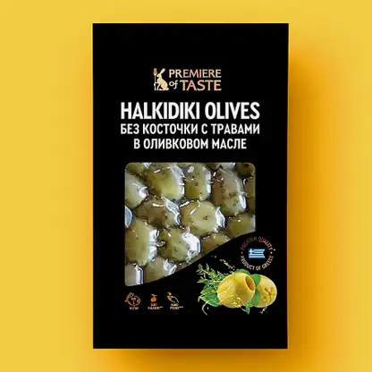 Оливки Халкидики с травами без косточки маринованные Premiere of Taste 150г