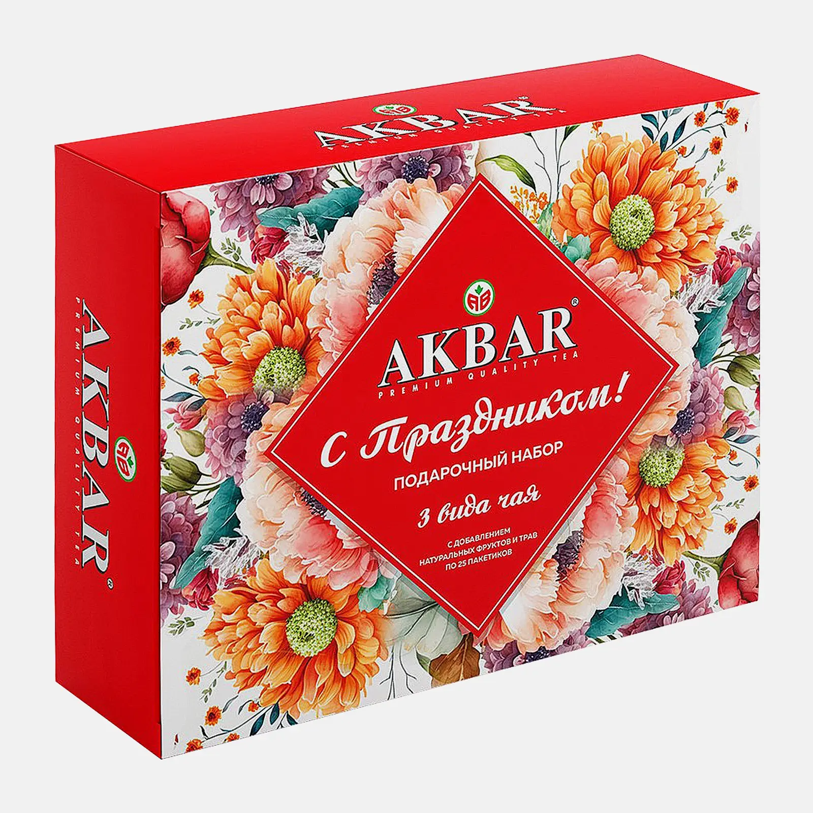 Изображение товара Подарочный набор Akbar Чай черный 3 вкуса 75 пакетов ароматизированный