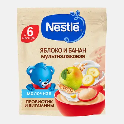 Каша детская молочная мультизлаковая яблоко и банан с 6 месяцев Nestle 200г