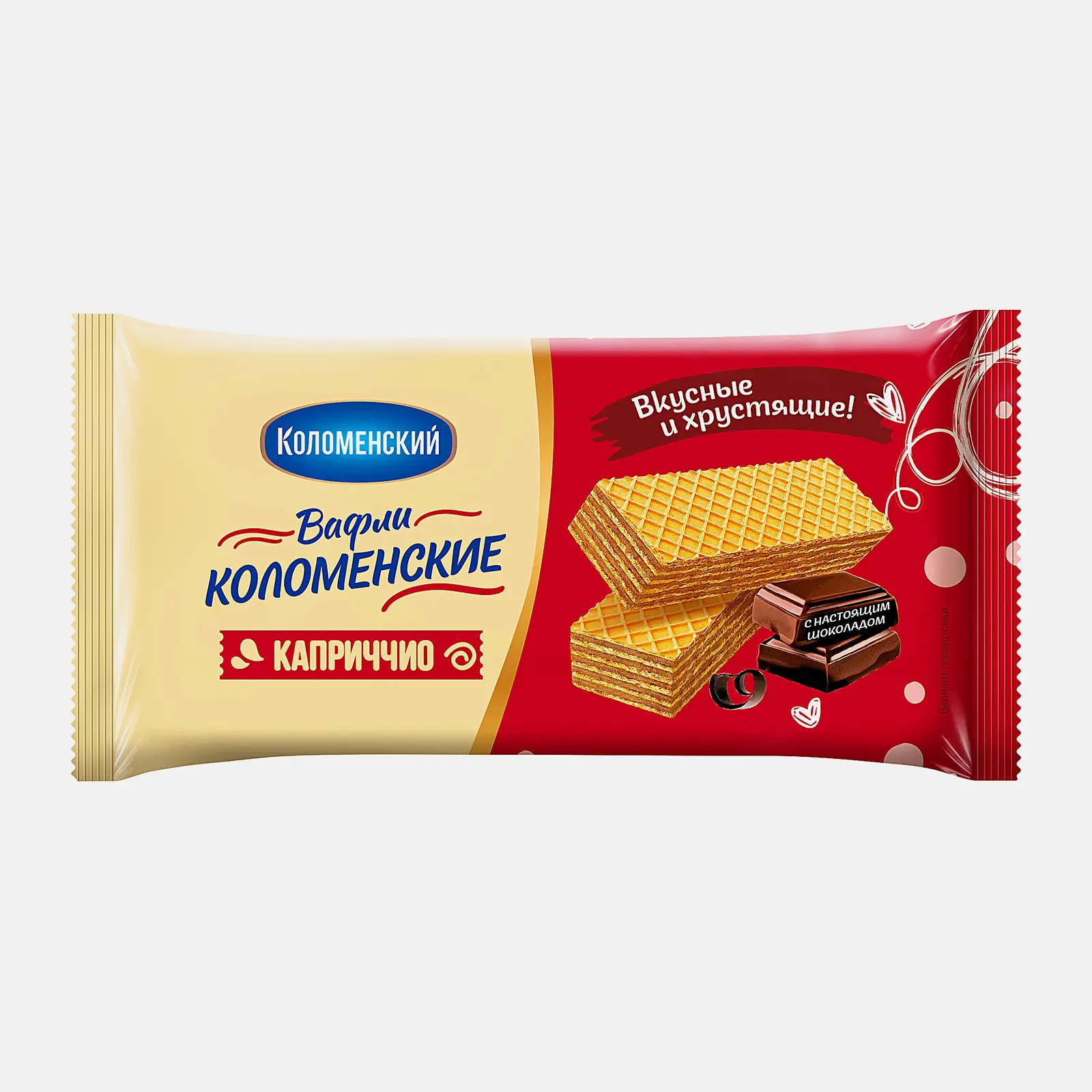 Изображение товара Вафли Коломенские Каприччио шоколадные 200г - хрустящее лакомство с начавкой и насыщенным вкусом ка