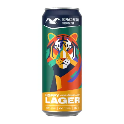 Пиво Горьковская пивоварня Хоппи Лагер светлое пастеризованное 5% 450мл