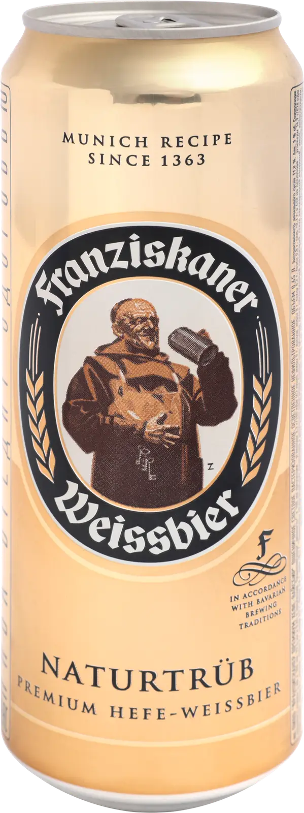 Изображение товара Пиво Franziskaner Premium Weissbier светлое нефильтрованное пшеничное 5% 450мл