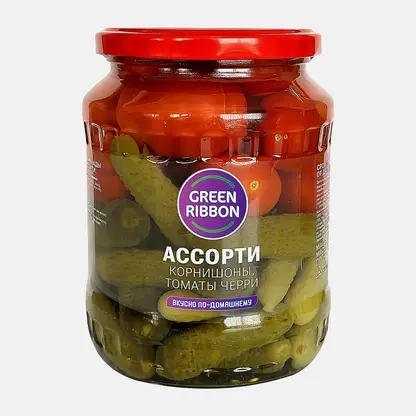 Ассорти Green Ribbon корнишоны черри 680г