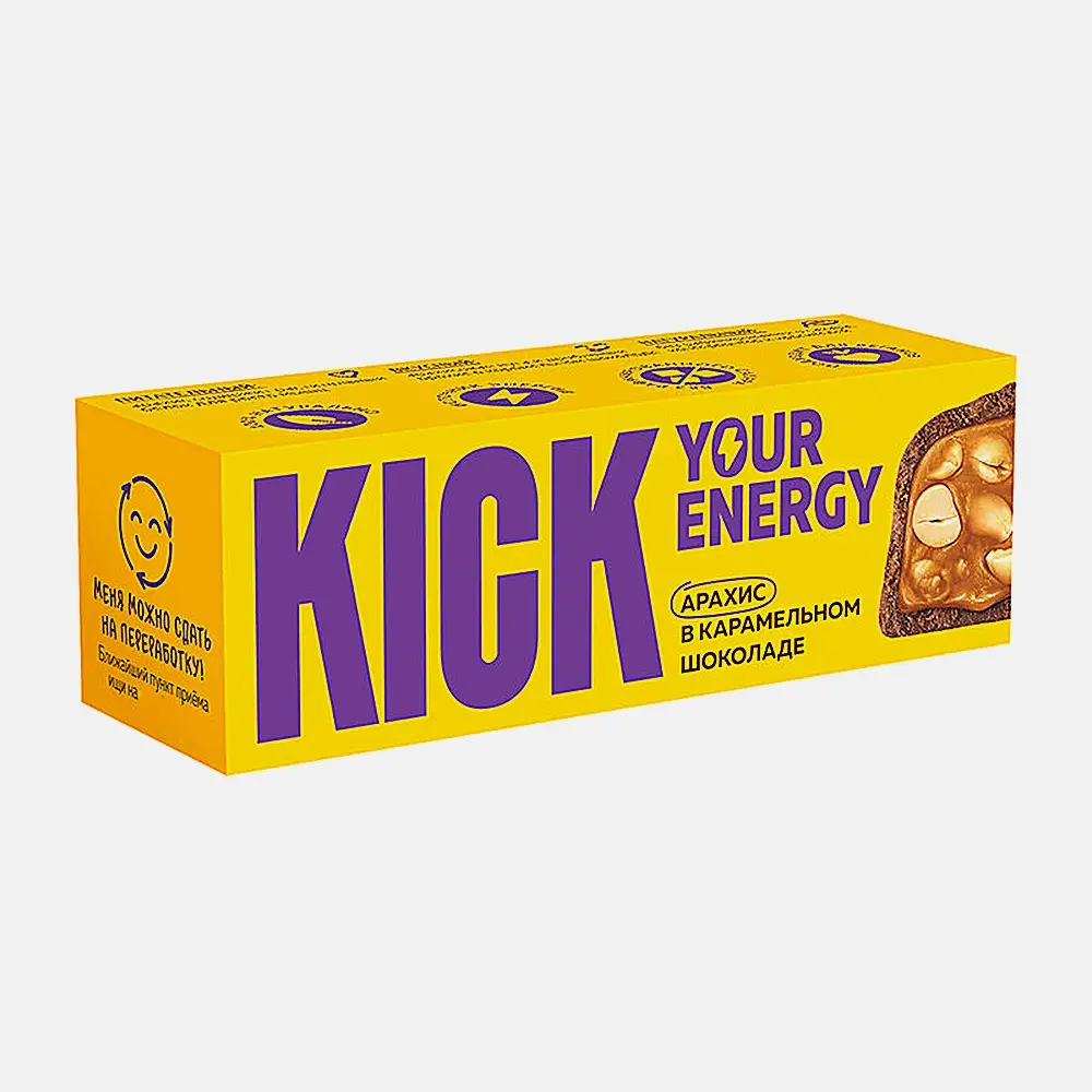 Батончик арахисовый в карамельном шоколаде Kick Your Energy 45г - фото 2
