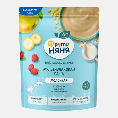 Каша сухая злаковая молочная Яблоко банан земляника Фрутоняня 190г