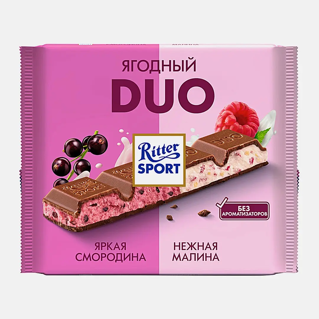 Шоколад Ягодный яркая смородина и нежная малина Ritter Sport Duo 218г