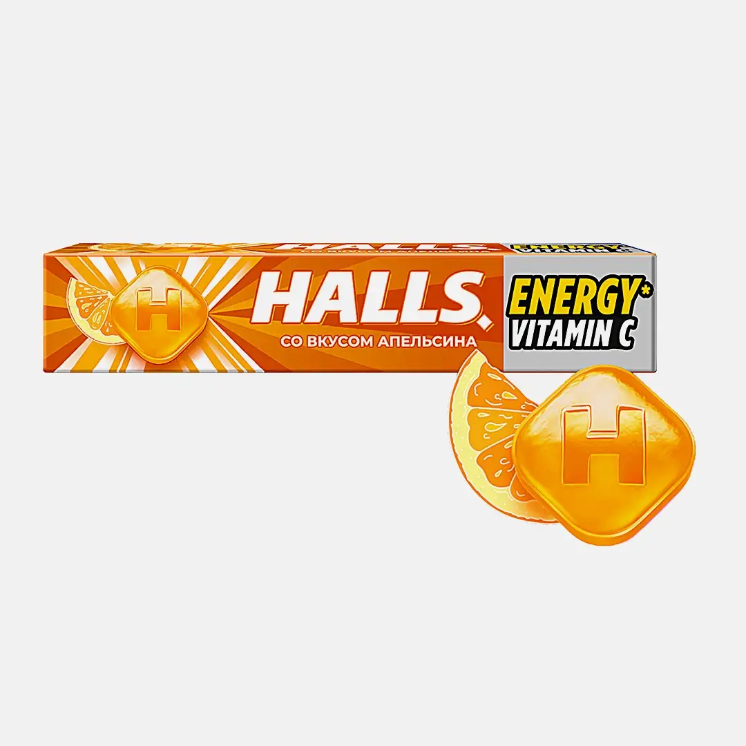 Карамельный лед витамин С и вкус апельсина Halls 25г