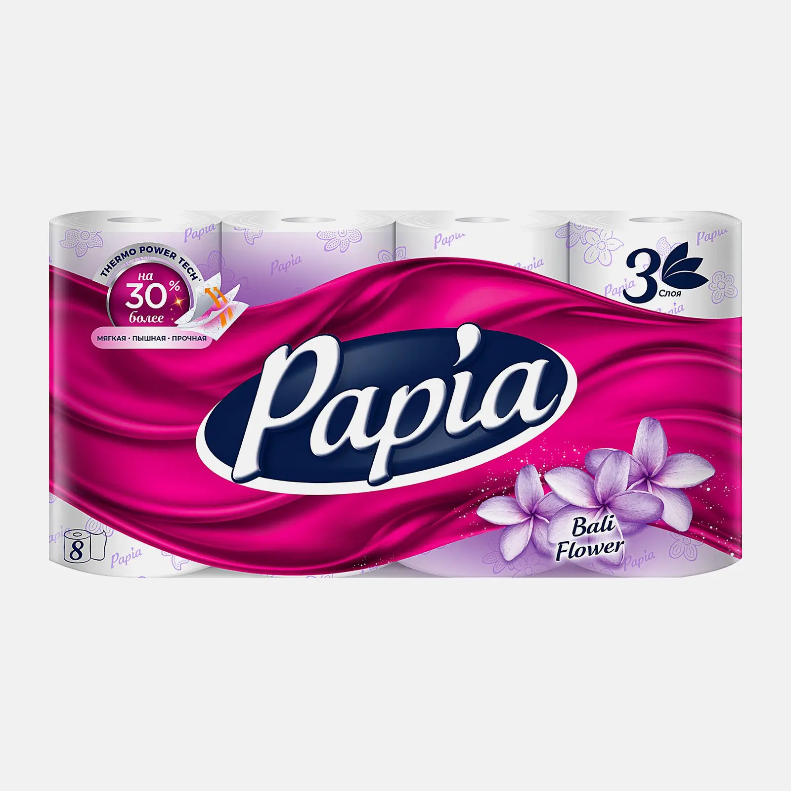 Изображение товара Папия Балийский цветок Трехслойная туалетная бумага 8 рулонов