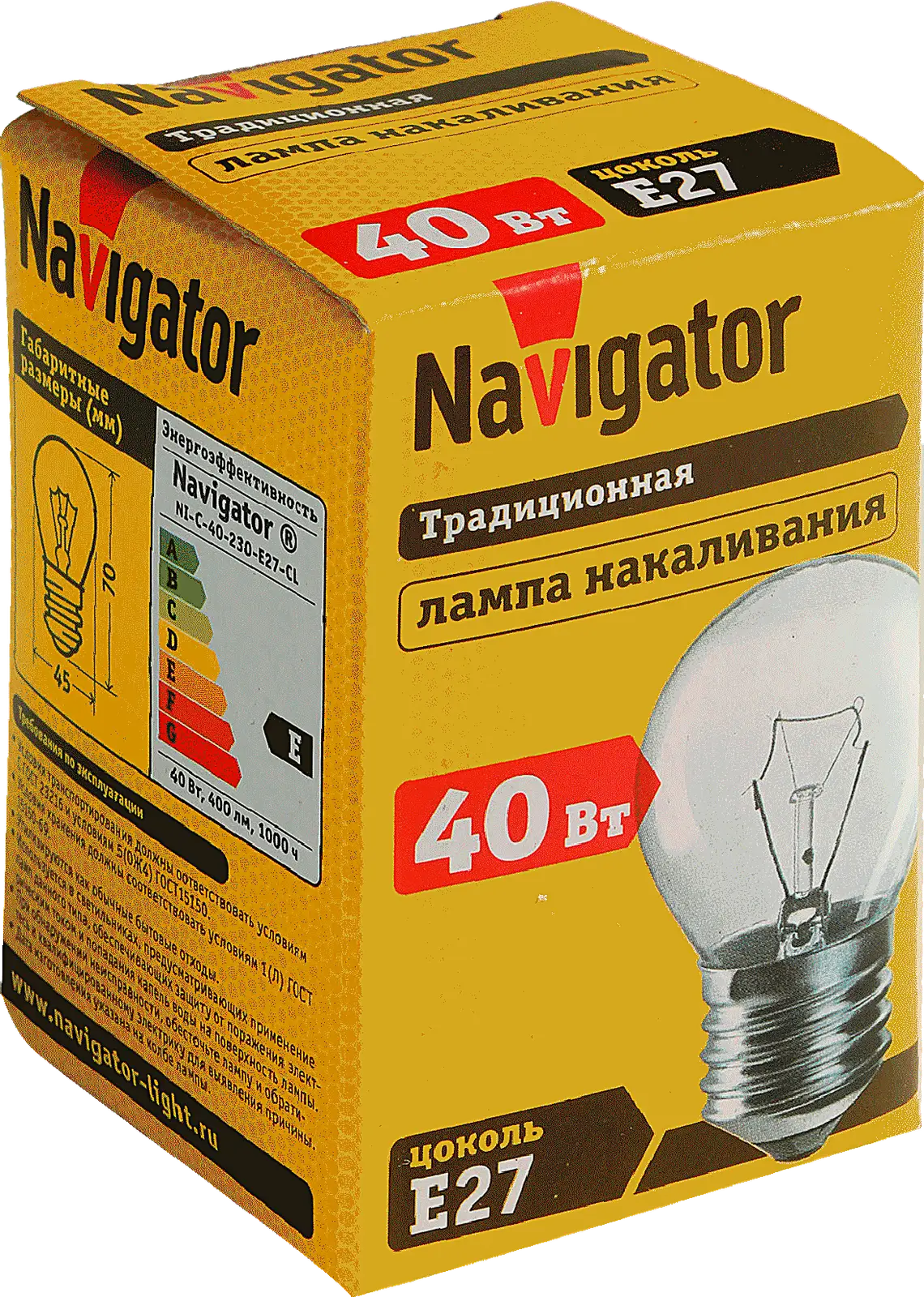 Лампа накаливания Navigator шар 40Вт Е27 прозрачный - фото 2