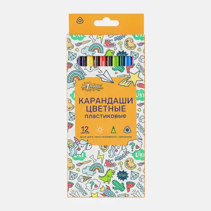 Набор цветных карандашей Комус Отличник трехгранный пластик 12шт
