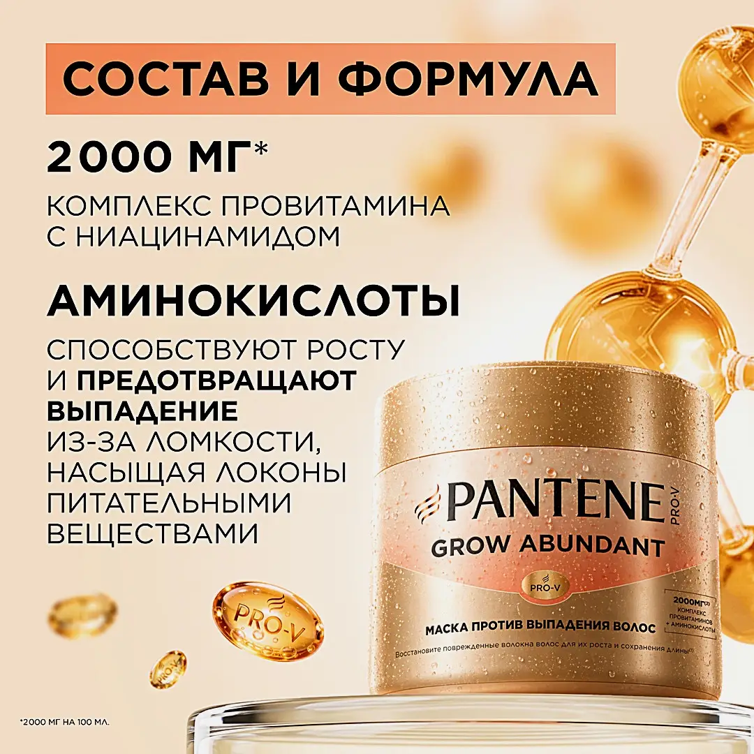 Маска против выпадения волос Grow Abundant Pantene 300мл