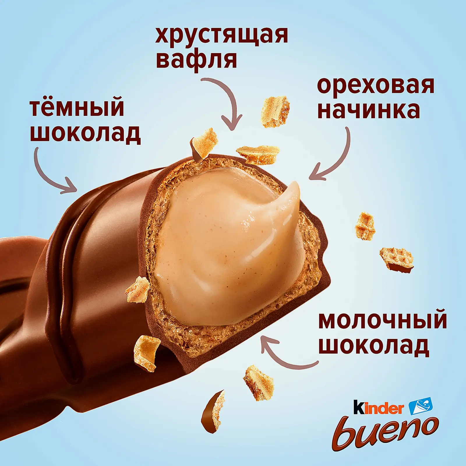 Вафли Bueno с молочным шоколадом и молочно-ореховой начинкой Kinder 43г