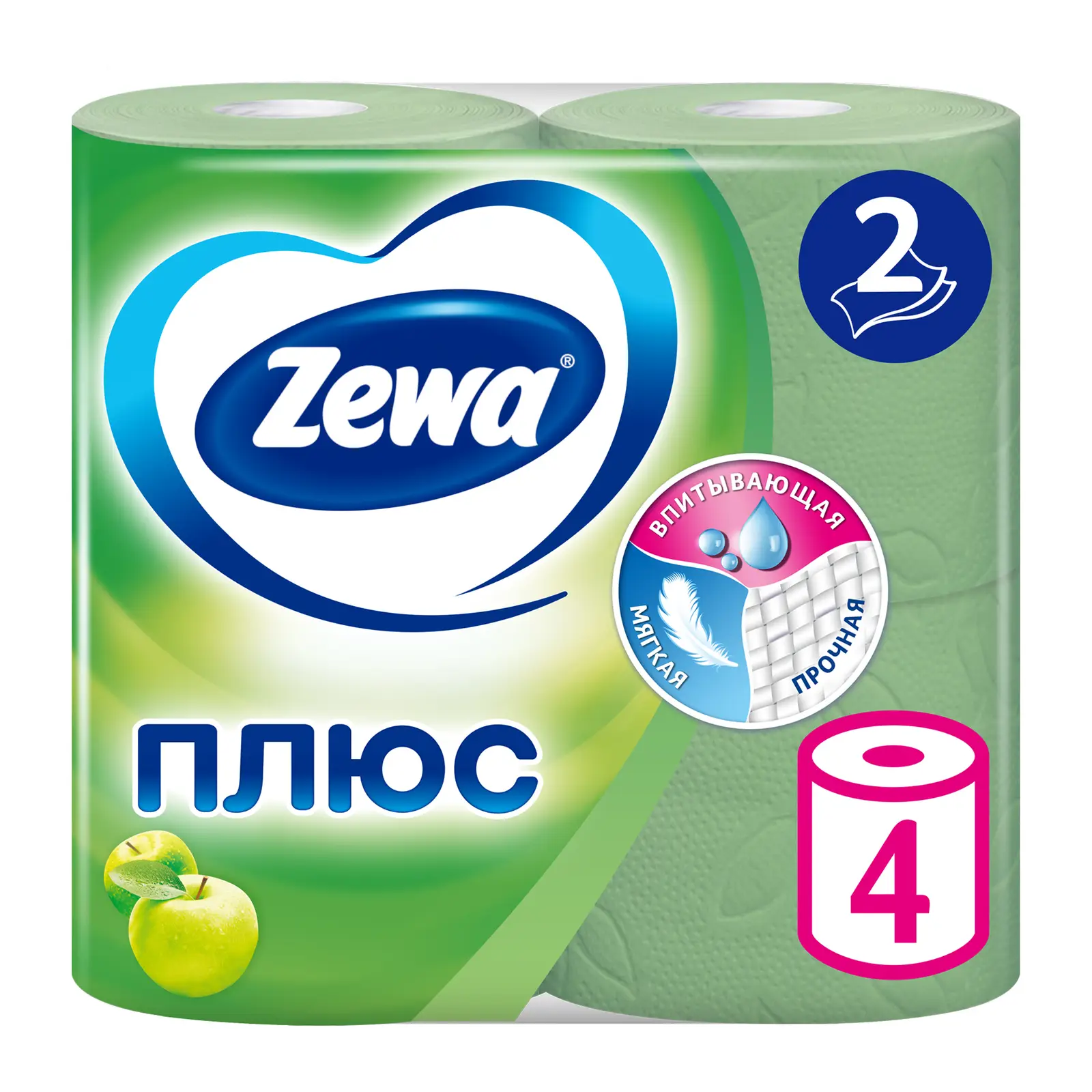 Туалетная бумага Zewa Плюс Яблоко 2 слоя 4 рулона
