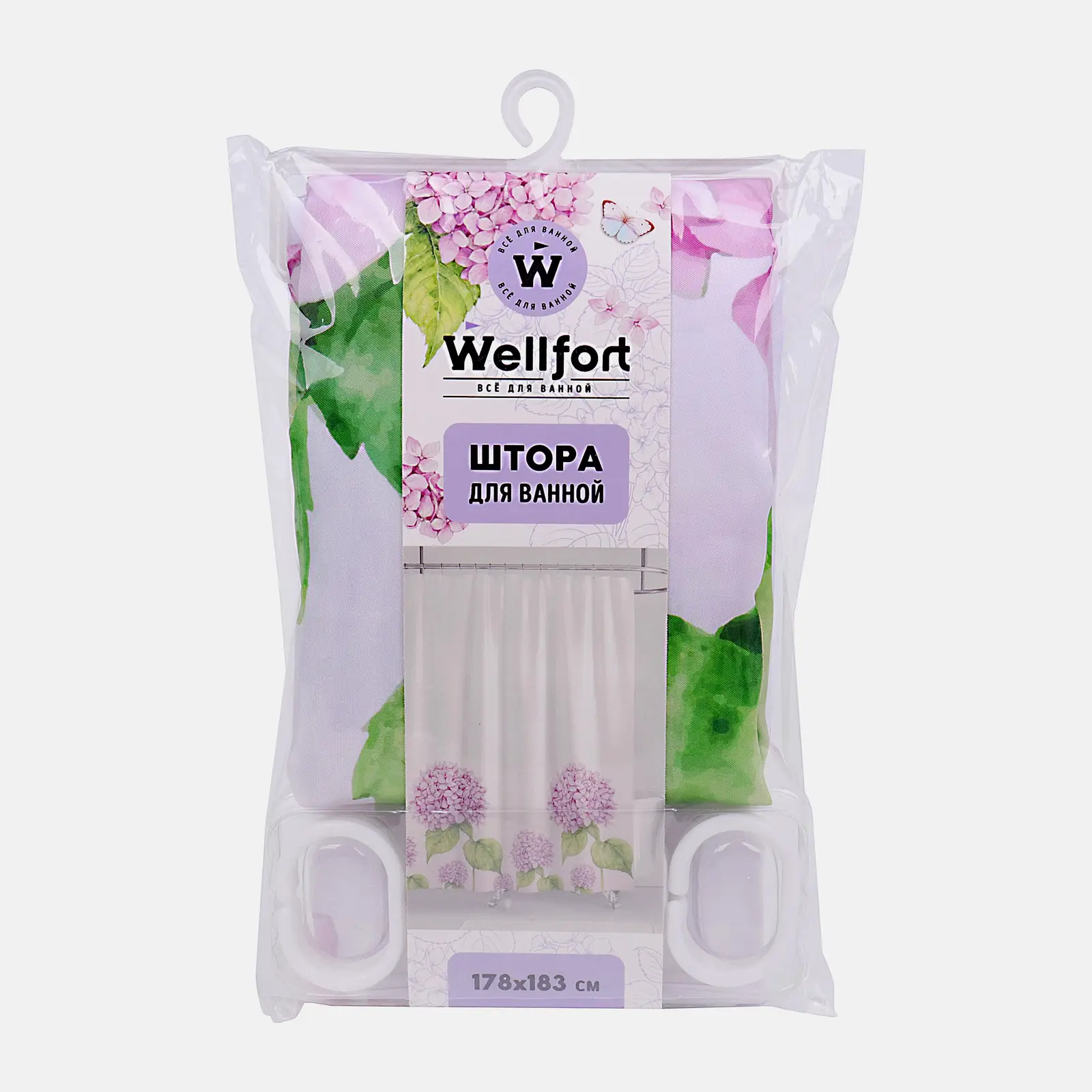 Штора для ванной полиэстер Гортензия Wellfort 178*183см