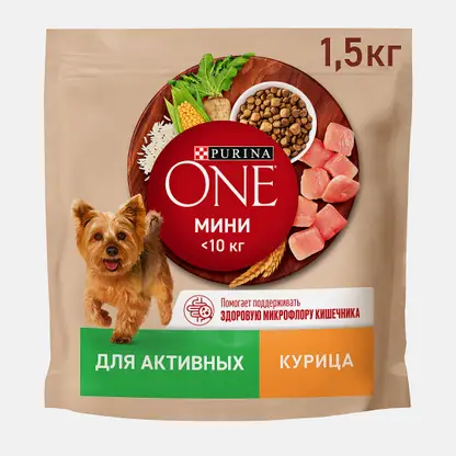 Сухой корм для активных собак мини пород с курицей и рисом Purina ONE 1.5кг