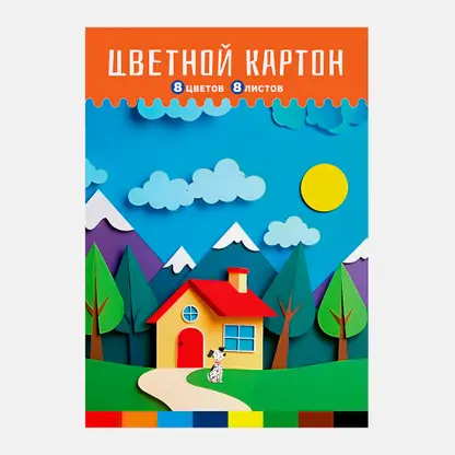 Цветной картон А4 8 листов 8 цветов в папке в ассортименте
