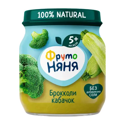 Изображение товара Пюре детское со вкусом Брокколи-кабачок с 5 месяцев Фрутоняня 110г