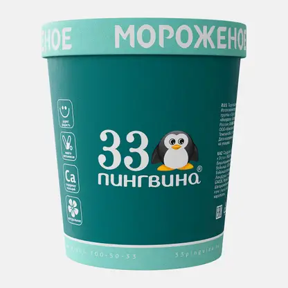 Мороженое пломбир Клубника-банан 33 Пингвина 12% 330г