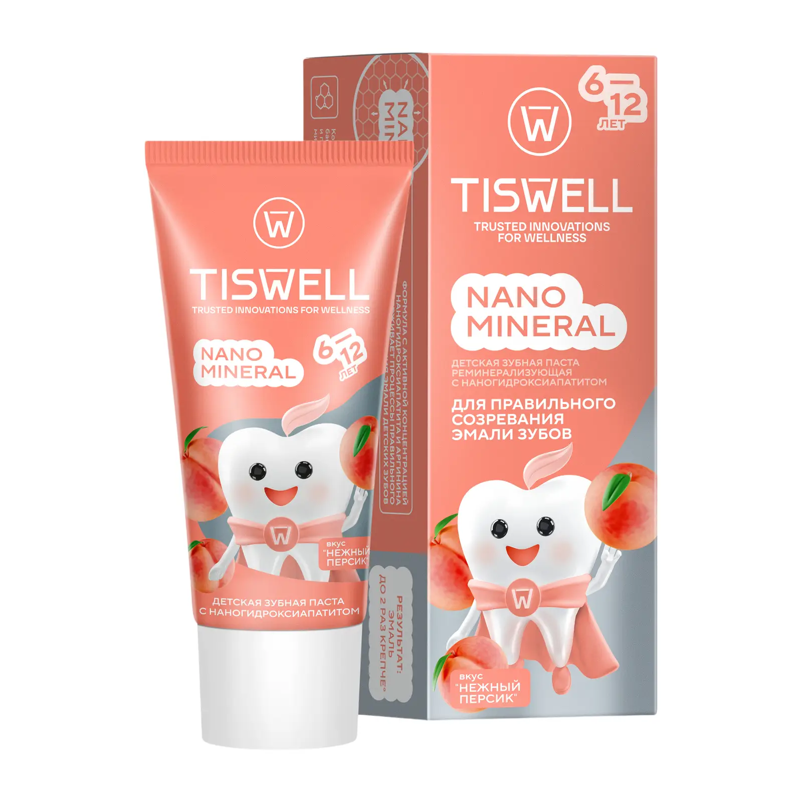 Зубная паста детская Tiswell Nano Mineral Нежный персик 60г