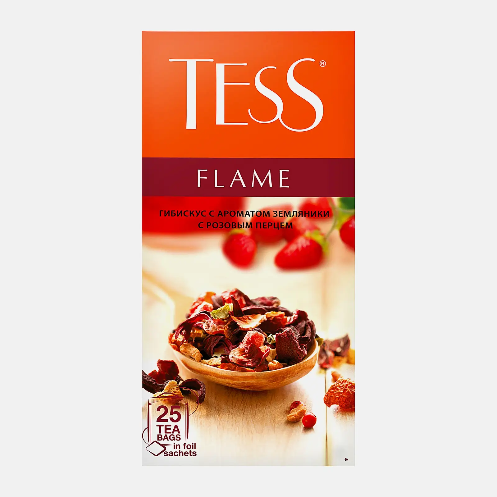 Изображение товара Чайный напиток Tess Flame Гибискус с ароматом земляники и розовым перцем 25 пакетов