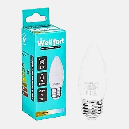 Лампа светодиодная Wellfort свеча 8Вт Е27 холодный