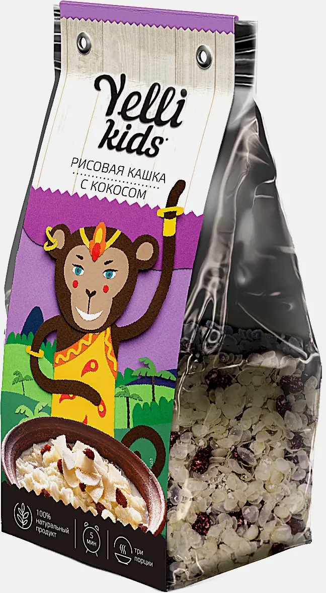 Рисовая кашка с кокосом/Кукурузная кашка с фруктами Yelli Kids 100/120г в ассортименте