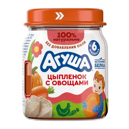 Изображение товара Пюре Цыпленок с овощами с 6 месяцев Агуша 100г