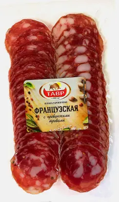 Колбаса Тавр Французская с прованскими травами полусухая сырокопченая нарезка 90г