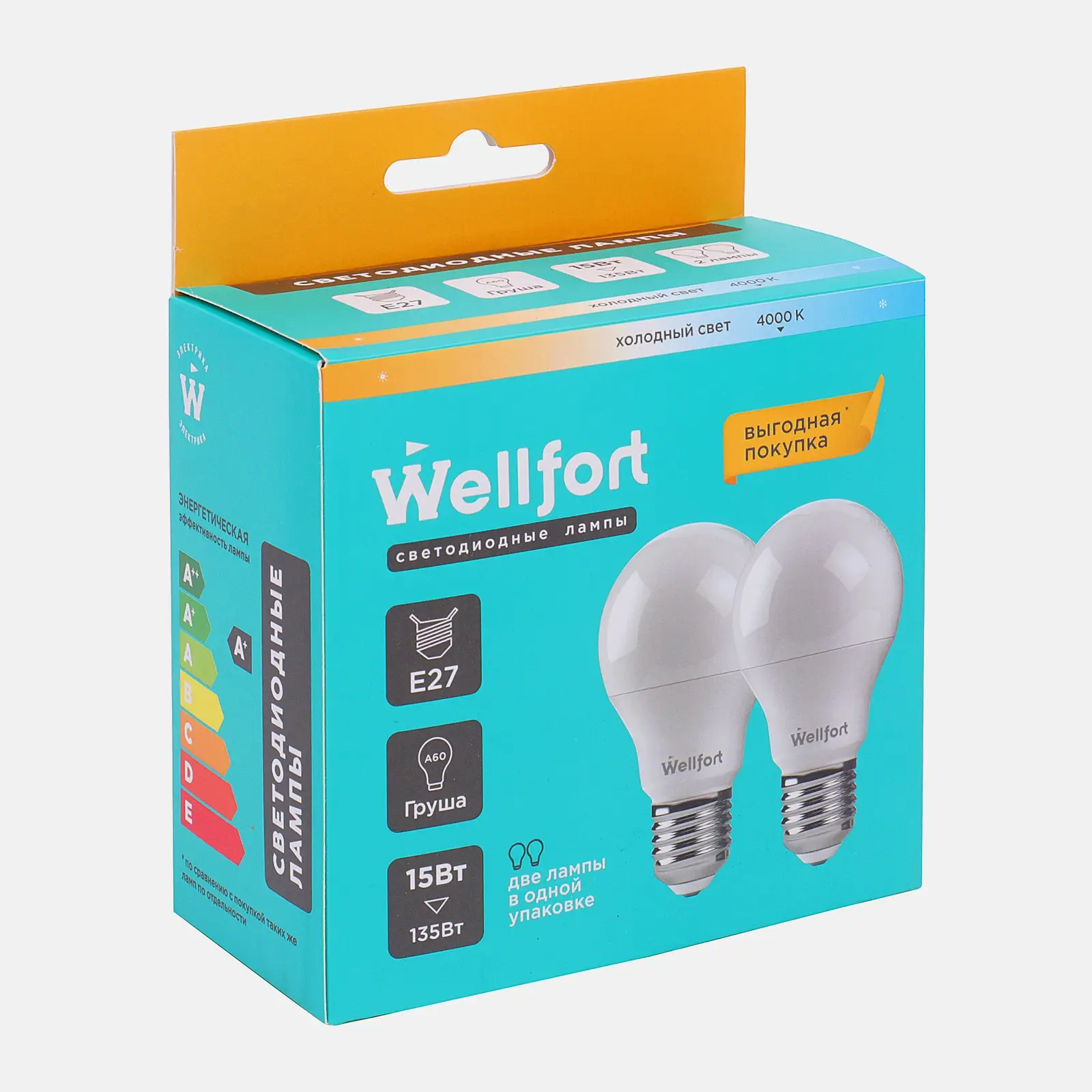 Светодиодная лампа Wellfort Груша 15Вт Е27 холодный свет 2шт - фото 3