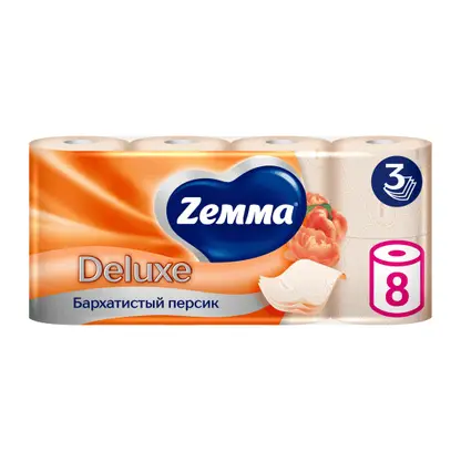 Туалетная бумага Персиковая Deluxe Zemma 8 рулонов 3 слоя