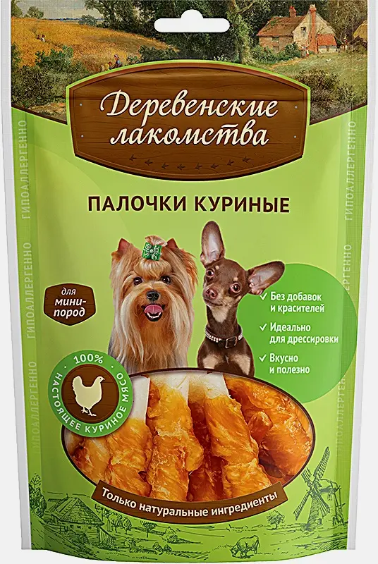 Лакомство для собак мини-пород палочки с курицей Деревенские Лакомства 55г
