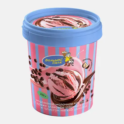 Мороженое молочное клубничное со злаковыми шариками Большой Папа 5% 250г