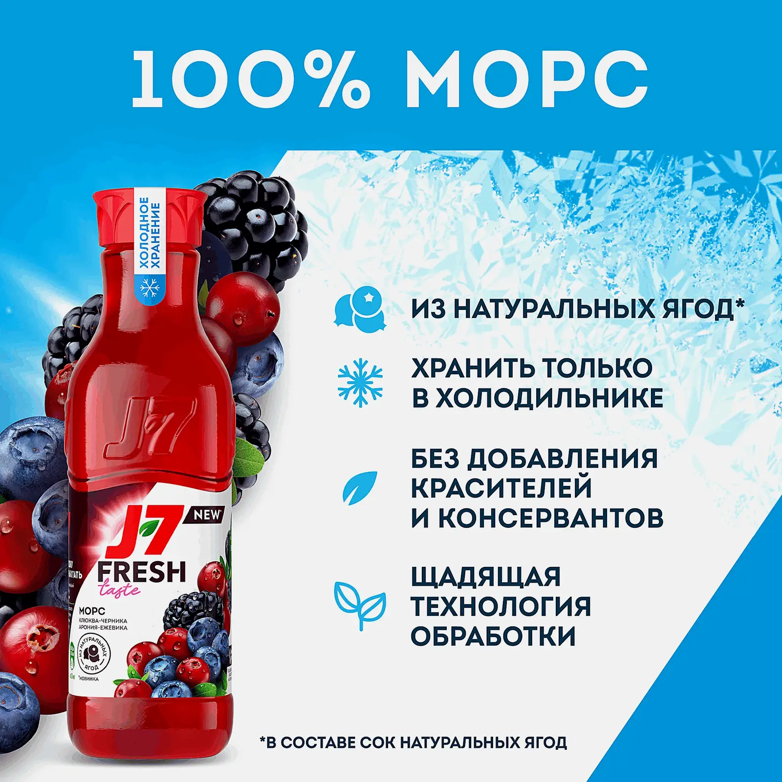 Морс J7 Fresh Taste из клюквы черники черноплодной рябины и ежевики 850мл