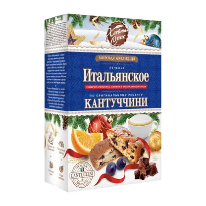 Изображение товара Печенье Итальянское с цедрой апельсина изюмом и кусочками шоколада Хлебный Спас 180г