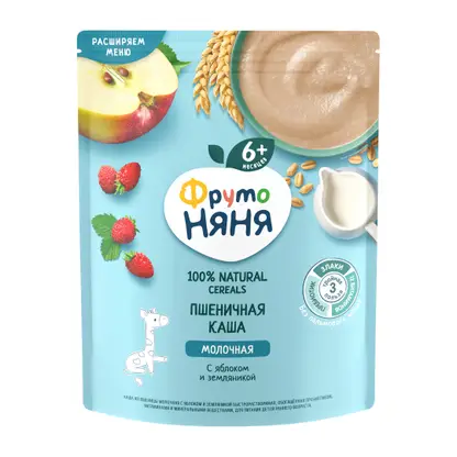 Изображение товара Пшеничная молочная каша Яблоко-земляника с 6 месяцев Фрутоняня 200г