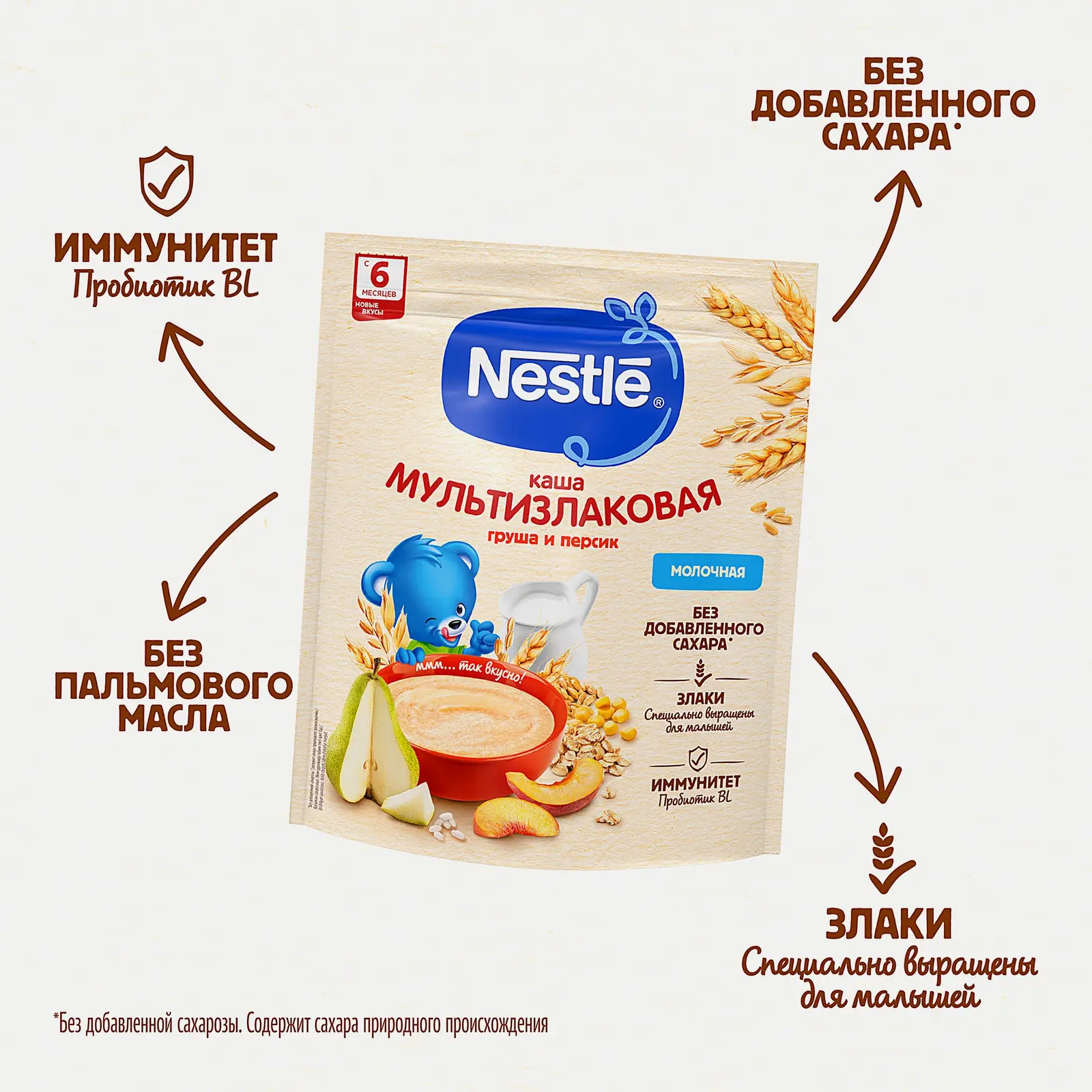 Каша молочная Nestle Мультизлаковая Груша и персик 200г