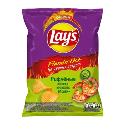 Изображение товара Чипсы Lays картофельные рифленые Острая креветка васаби 105г
