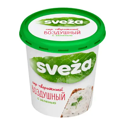 Изображение товара Сыр творожный Sveza с зеленью 60%, 150г Натуральный кисломолочный продукт
