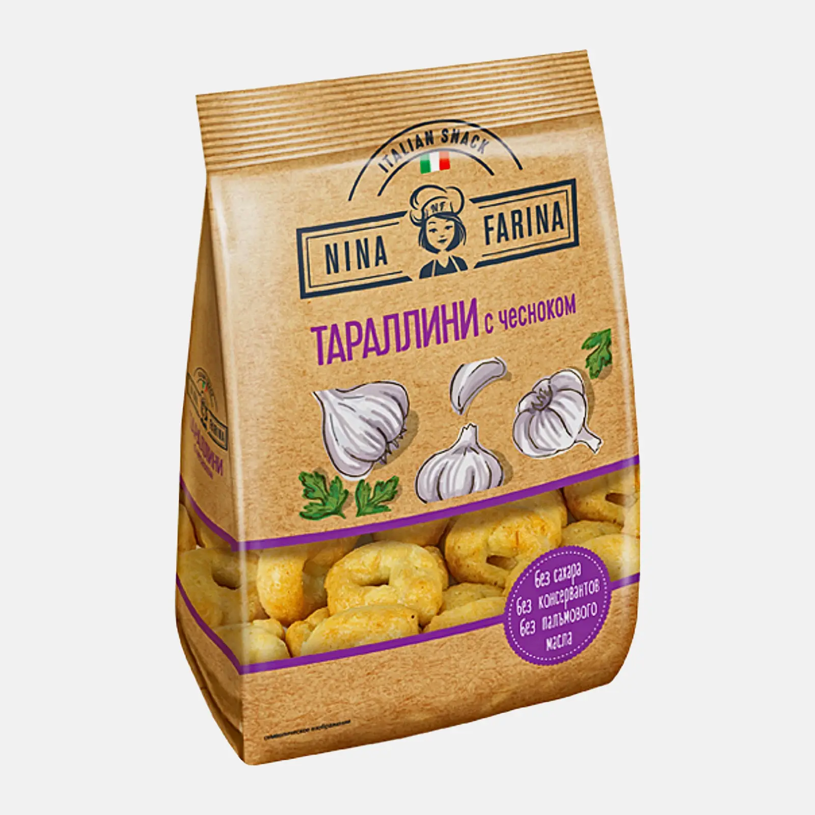 Изображение товара Тараллини с чесноком Nina Farina 180г - натуральные сушки