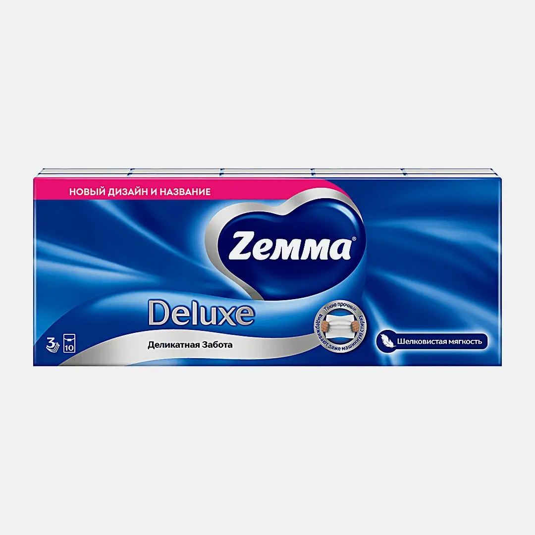 Носовые платочки 3 слоя Zemma Deluxe 10*10шт в ассортименте - фото 2 Носовые платочки 3 слоя Zemma Deluxe 10*10шт в ассортименте - фото 2