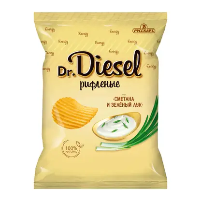 Изображение товара Чипсы рифленые Сметана и зеленый лук Dr. Diesel 120г