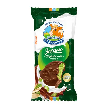 Изображение товара Мороженое эскимо Дубайский пломбир фисташковый с катаифи Коровка из Кореновки 15% 70г