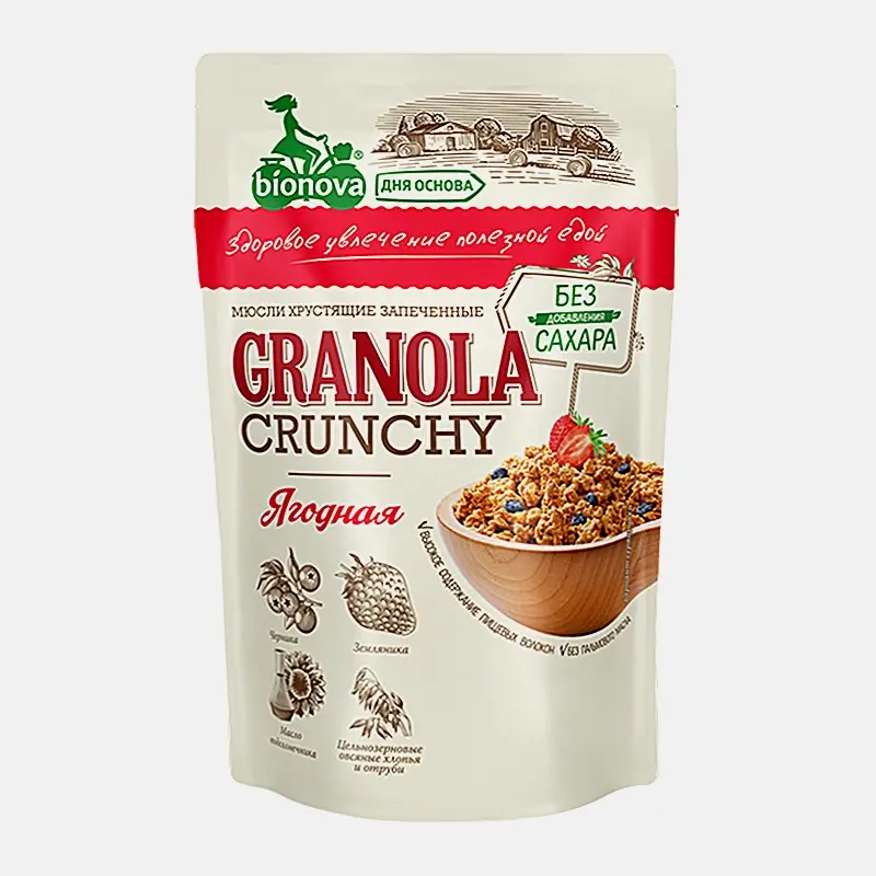 Изображение товара Мюсли запечённые ягодные Bionova Crunchy 60г хрустящий и полезный продукт
