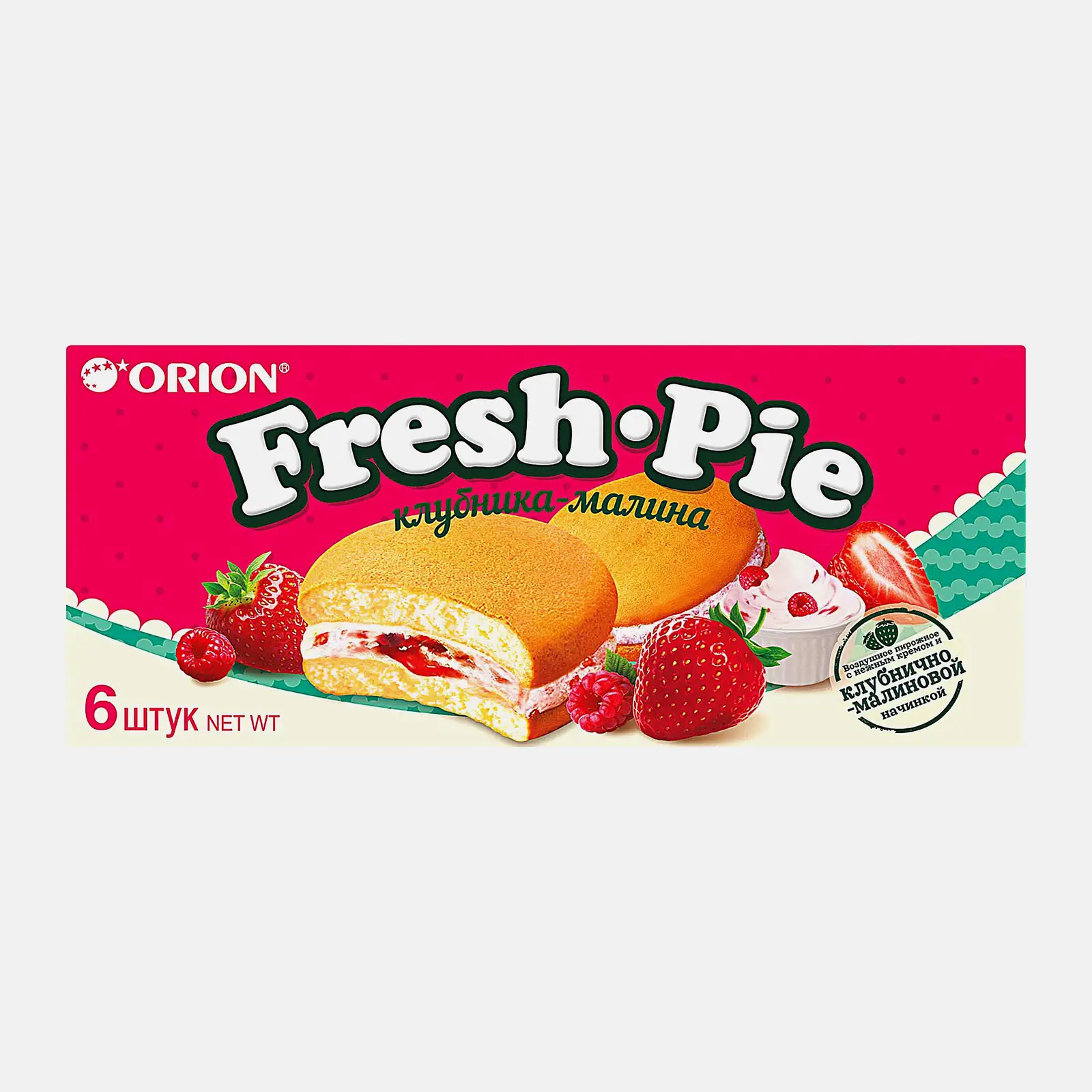 Изображение товара Пирожное бисквитное с клубнично-малиновой начинкой Orion Fresh Pie 150г