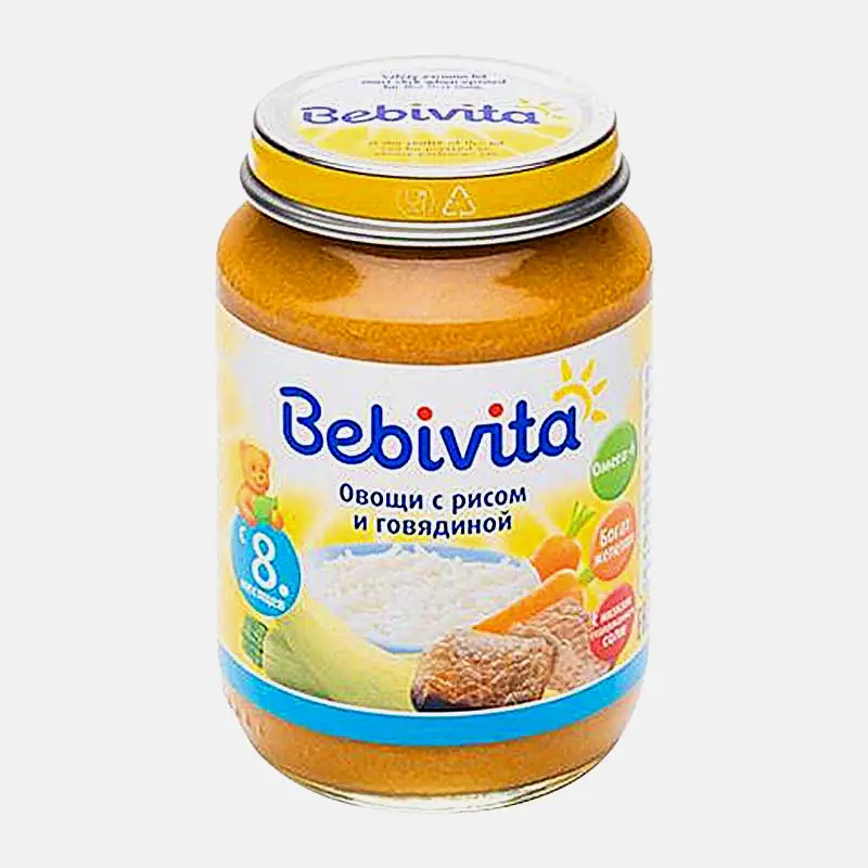 Пюре овощи с рисом и говядиной с 8 месяцев Bebivita 190г