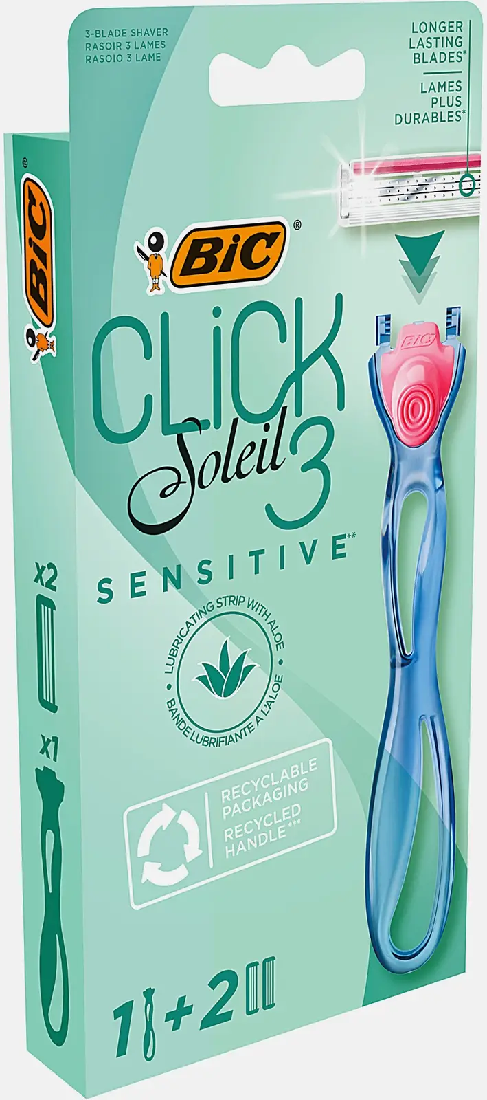 Бритвенная система женская BIC Click 3 Soleil Sensitive 1 ручка 2 кассеты с 3 лезвиями - фото 2