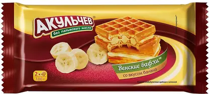 Изображение товара Вафли Акульчев Венские со вкусом банана 100г