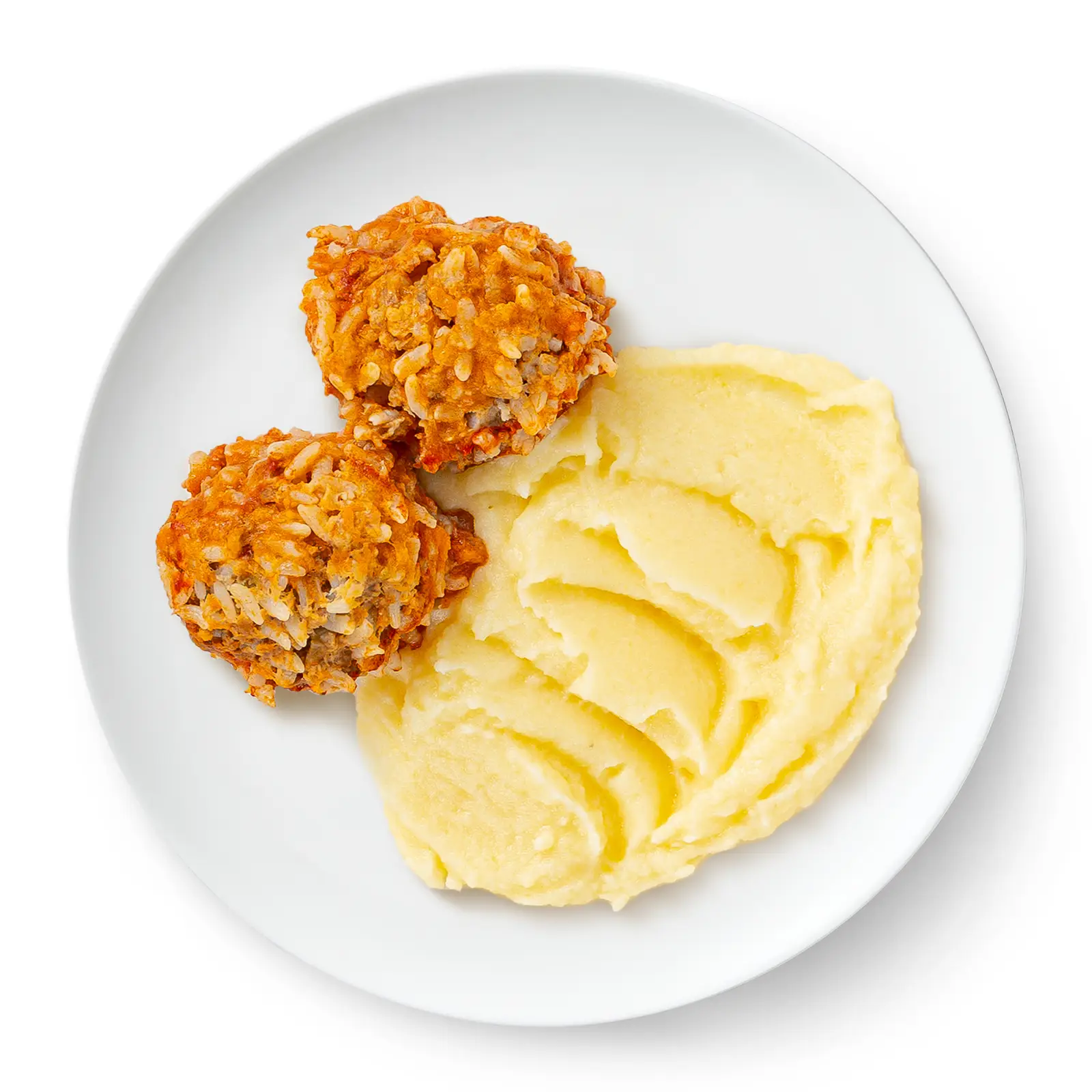 Изображение товара Тефтели куриные в сливочно-томатном соусе с пюре 215г